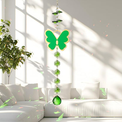 Crystal Sun Catcher Green Butterfly Suncatchers Green Crystal Ball Suncatcher for Windows Hanging Healing Crystals Pendant Gift for Women
