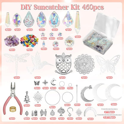 Tarklanda 460 PCS DIY Crystal Suncatcher Craft Kit - Rainbow Maker Hanging Sun Catchers with Hooks Chains Colorful Prism Pendants for Window Garden Home Decor Wedding Birthday Gifts
