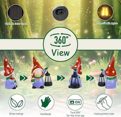 RICHIE Gnome Statue Garden Ornaments Art Outdoor Decoration with Solar Powered LED Lights Decor for Patio,Balcony,Yard, Mum Birthday Gifts, Garden Gifts for Women, Chrismtas Gifts for Mom Grandma