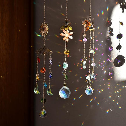 Crystal Suncatcher with Honeycomb, Hanging Rainbow Maker with Colorful Prisms, Honeybee Suncatcher Gift, Window Ornament for Home, Garden, Patio Decor