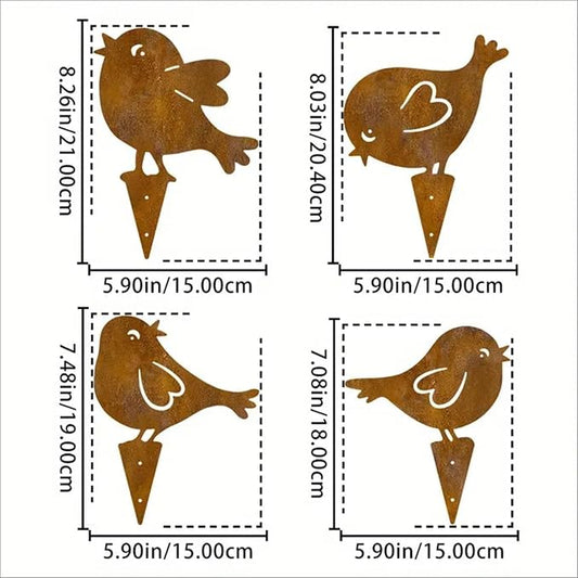 Rusty Birds Decoratio Metal Bird Art Silhouettes Courtyard Garden Déco rand Courtyard Garden Rustic Outdoor Décor Backyard Fence Décor 4Piece Metallic Rust-Colored