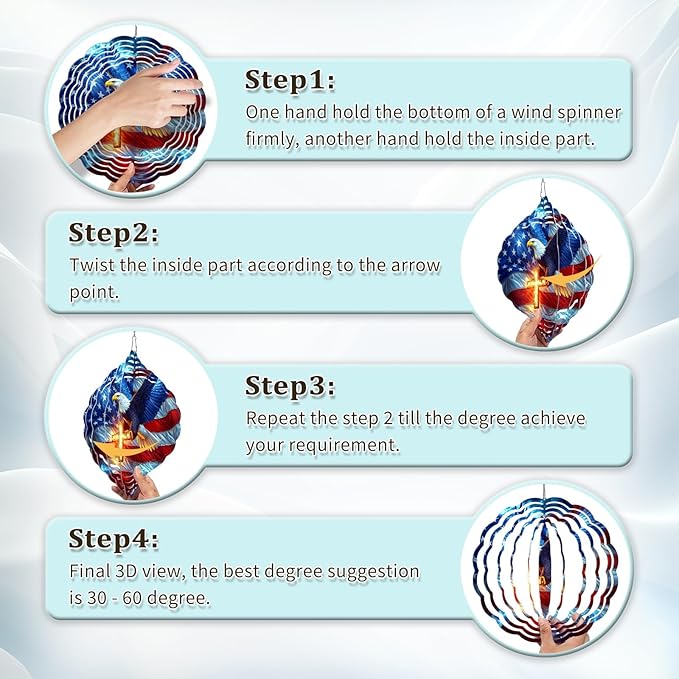 American Flag Eagle Wind Spinner Outdoor, 8 Inch 3D Metal Garden Wind Spinner, Stainless Steel Patriotic Yard Hanging Decor Gift