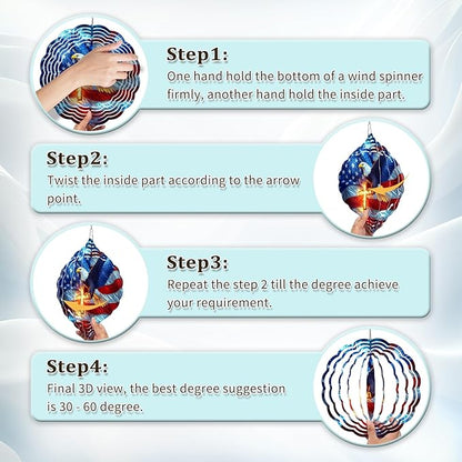 American Flag Eagle Wind Spinner Outdoor, 8 Inch 3D Metal Garden Wind Spinner, Stainless Steel Patriotic Yard Hanging Decor Gift