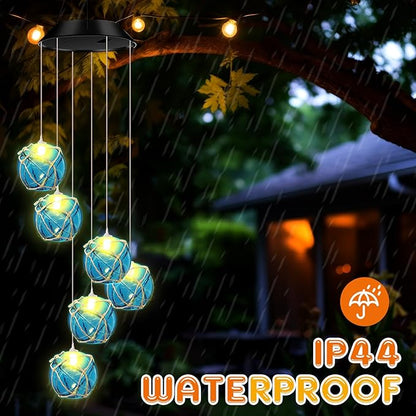 Wonderjune Solar Wind Chimes Nautical Ball Beach Theme Lights Outdoor Mobile Wind Chime LED Light for Garden Patio Yard Porch Decoration Gifts (Blue)