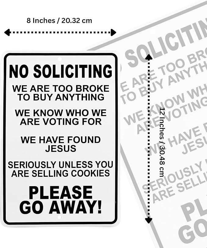 No Soliciting Sign for House – Funny No Soliciting Sign for Front Door, Unless You're Selling Cookies - Outdoor Metal Wall Art for Home Porch, Yard, Business - Funny Solicitation House Decor 12"x8"