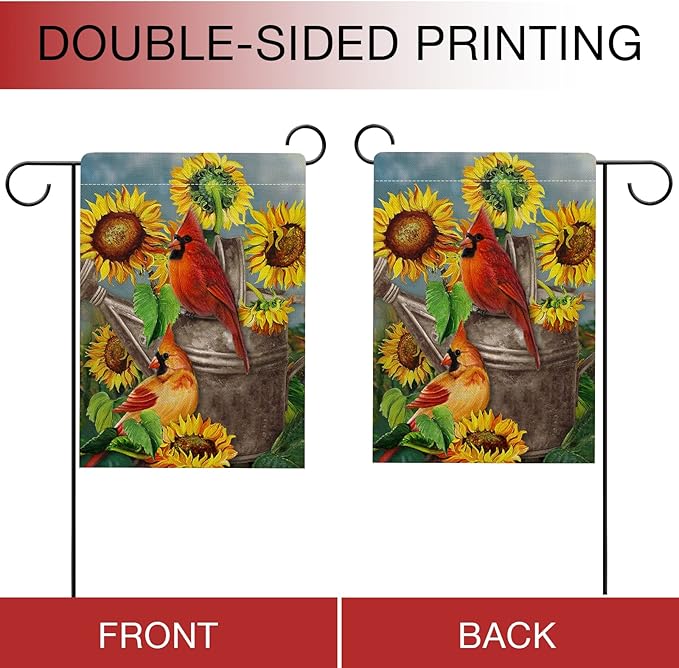 Hzppyz Fall Sunflower Cardinal Garden Flag Double Sided, Autmun Watercolor Flower Red Bird Decorative House Yard Outdoor Small Burlap Flag, Spring Summer Decor Farmhouse Home Outside Decoration 12x18