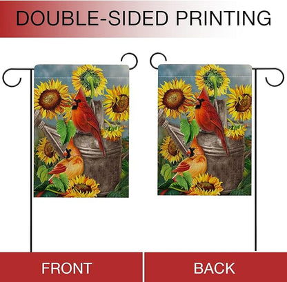 Hzppyz Fall Sunflower Cardinal Garden Flag Double Sided, Autmun Watercolor Flower Red Bird Decorative House Yard Outdoor Small Burlap Flag, Spring Summer Decor Farmhouse Home Outside Decoration 12x18