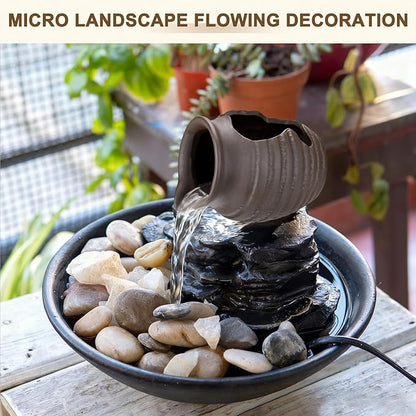 M METERXITY Ceramic Garden Fountain Spitter, Clay Pot Ecological Tank for Pond/Backyard Water Feature/Cave Waterfall/Landscaping, DIY Water Flow Jar Hydroponic Vase [5.5in, Vintage Brown]