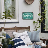 Metal Porch Signs Outdoor - This is Our Happy Place Sign, Vintage Welcome Sign for Front Door, Deck, Backyard, Outside Yard, Farmhouse, Garden, Pool, Patio, Porch Decor Wall Art, 12 x 8 inch
