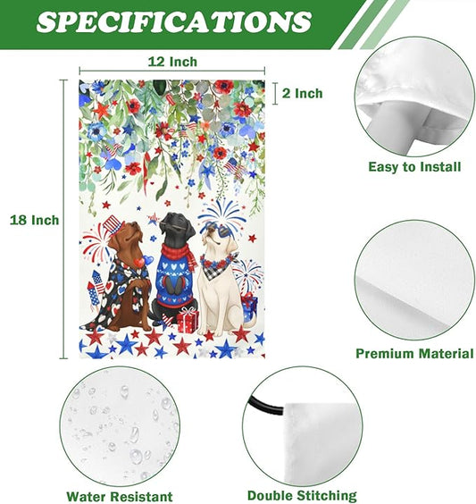 Patriotic Dog Garden Flag 4th of July Black Lab Yard Sign White Chocolate Labrador Banner 12x18 Double Sided for Outside Small 250 Anniversary USA Independence Memorial Day Decor