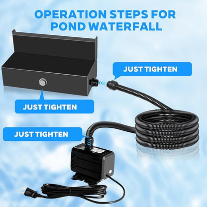Upgraded Outdoor Pond Waterfall Kit with 50W Pump - 825 GPH Water Flow, 12.2 Inch Adjustable Waterfall Spillway & Extra Long Hose for Garden Ponds, Backyard Water Features (foundation)