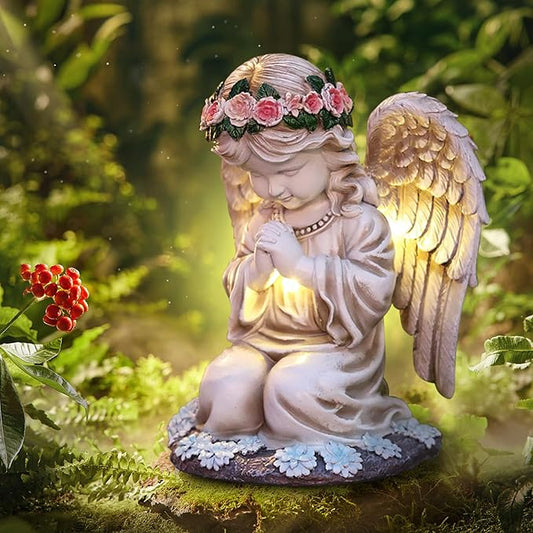 Choies Angel Gifts for Mom Grandma Granny Aunts,Birthday Sympathy Memorial Gifts,Solar Praying Angel Figurines for Outdoor Garden,Yard,Cemetery,Grave Decoration
