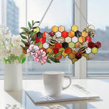 Stained Glass Suncatchers for Windows, Enlarged Stained Glass Window Hanging with Metal Chain, Garden Suncatchers for Home Decor, Garden, Patio, Gift for Nature and Bee Lovers