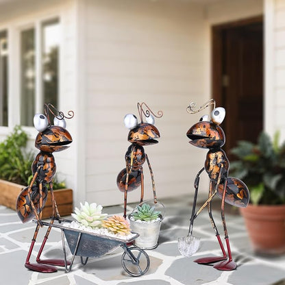3-Piece 13" Busy Working Ants Metal Garden Statues for Outdoor Decor, Funny Metal Yard Art for Home Decoration, Handmade Retro Statue Gift for Garden Lovers, Women, and Men, for Various Settings