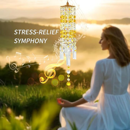 Crystal Wind Chimes for Outside with Rainbow Light Reflections Glass Bells and Rose Gold Alloy Hooks Indoor Outdoor Decor for Home Garden Patio Porch Birthday House Warming (Yellow)