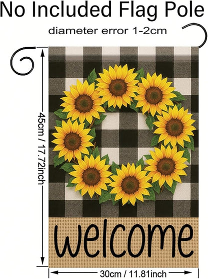 Buffalo Plaid Welcome Wreath Garden Flag Sunflower Flower Flag 12x18 Double Sided Tropical Floral Yard Decor Welcome Sign for Spring Summer Outdoor Porch Patio Lawn Farmhouse