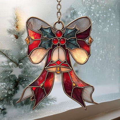 Winter Scarf Knot Mistletoe Acrylic Suncatcher Stained Glass Effect Window Car Hanging Christmas Ornament Indoor Outdoor Decor Garden Sun Catcher Panel for Women Mom Grandma