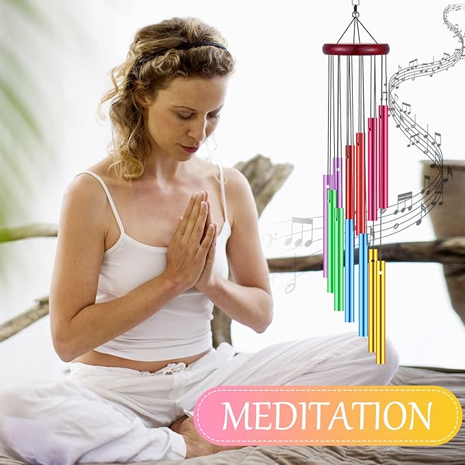 Wesiti 4 Pcs Colorful Wind Chimes with 12 Hollow Aluminum Alloy Tubes Deep Tone Metal Wind Chimes for Outside Large Wind Chimes for Home Patio Porch Backyard Garden, Decoration Meditation Yoga