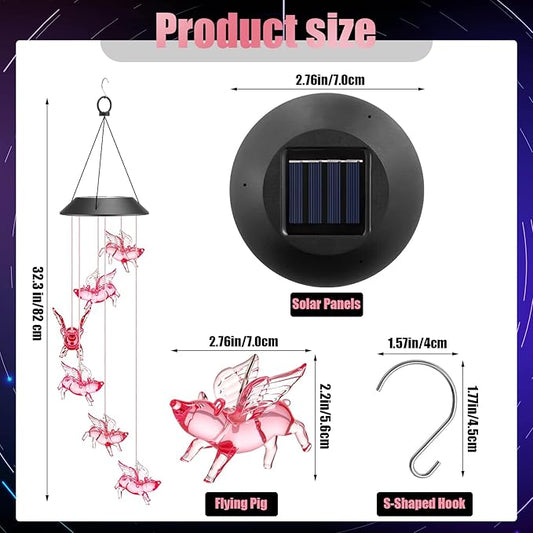 Thyle Outdoor Solar Flying Pig Wind Chimes Lights Color Changing Flying Pig Chimes Romantic Solar Powered Wind Bell Waterproof Lights for Garden Room Patio Indoor Outdoor Decoration