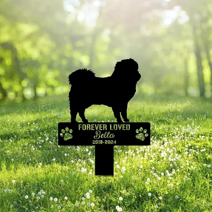 Custom Japanese Chin Dog Metal Memorial Garden Stake Personalized Pet Grave Marker Name Sign Remembrance Stake Decor Sympathy Dog Loss,Outdoor Statues for Yard Garden Lawn Patio Pathway Grave.
