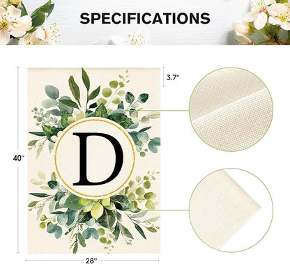 AVOIN colorlife Monogram Letter D Floral House Flag 28x40 Inch Double Sided Outside, Family Last Name Initial Yard Outdoor Decoration