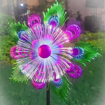 40" Solar Peacock Wind Spinners Garden Stake, Solar Wind Sculpture Yard Art Decorations for Lawn, Patio & Yard & Garden Decor, Metal Purple Whirligigs Wind Spinners Outdoor