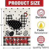 Dyrenson Welcome Chicken Decorative Garden Flag, Hen Eggs Buffalo Plaid Check Polka Dots Yard Outside Home Decoration, Farmhouse Burlap Outdoor Small Decor Double Sided 12 x 18