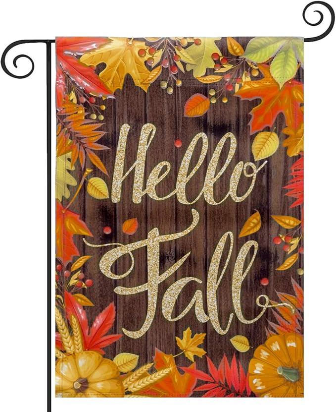 hogardeck Fall Garden Flag Yard Flag Vertical Double Sided Garden Decoration Hello Fall for Indoor & Outdoor Décor Autumn Thanksgiving Day 12.5 x 18 Inch
