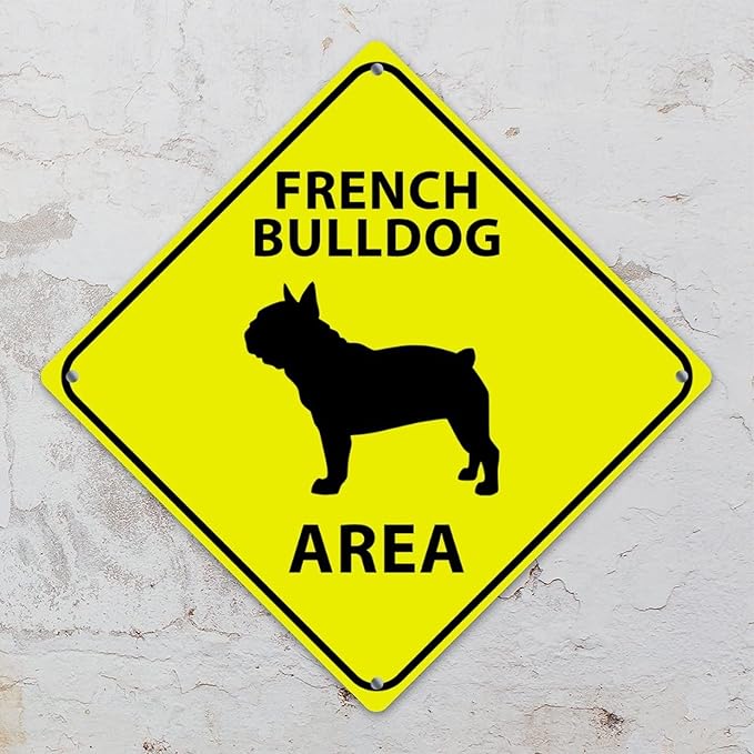 French BullDog Crossing Xing Sign Beware of French BullDog Dog Metal Sign French BullDog Warning Sign Crossing Zone Sign for Farm Yard Front Door Indoor Outdoor Street Sign 12x12in