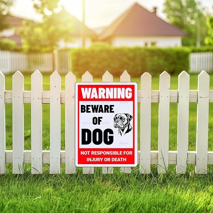 Beware of Dog Sign Boxer Metal Sign Warning Beware of Dog Signs for Fence Outdoor Farm Garden Gate Home Yard Decor 8x12 Inch