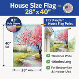 Caroline's Treasures Michigan Apple Blossoms in Watercolor House Flag Large Porch Sleeve Pole Decorative Outside Yard Banner Artwork Wall Hanging, Polyester, House Size, Multicolor