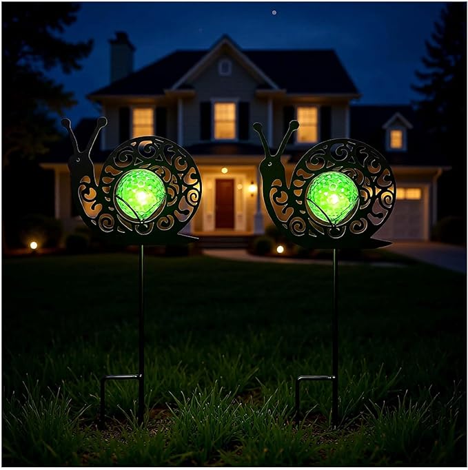 Snail Solar Lights Outdoor Decorations, 2 Pack Metal Iron Solar Stake Lights for Yard, Garden, Lawn Decor