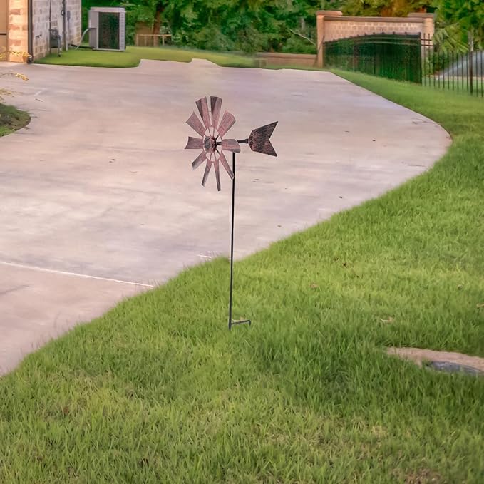 VOSAREA Outdoor Yard Windmill Wrought Iron Metal Windmill Metal Wind Spinner Wind Sculptures Spinners Yard Decor Pinwheel for Garden Yard Lawn Patio Decoration