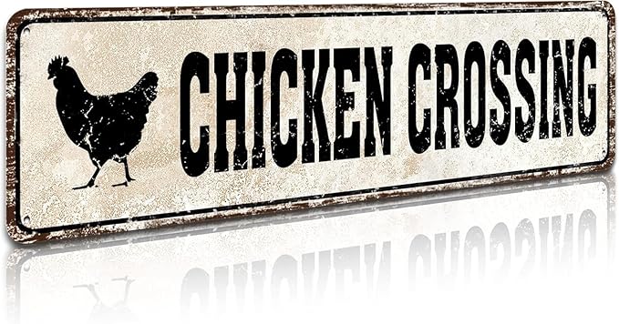 Chicken Crossing Funny Tin Road Sign Chicken Coop Rooster Hen Garden Home Decor 4x16 Inch