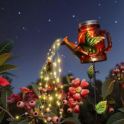 SRNPMIU Solar Watering Can Light, Yard Outdoor Decor Lights, IP65 Waterproof, Hanging Hummingbird Garden Light, Outside Garden Flower Bed Decor, Women Gift, Birthday Gifts