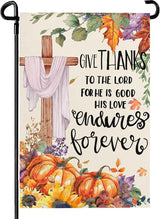 Thanksgiving Garden Flag 12x18 Inch Double Sided Give Thanks to The Lord Cross Yard Garden Flags Burlap Outdoor Fall Pumpkins Flag Holiday Decorations for Outside Home
