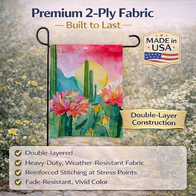 Caroline's Treasures Arizona Saguaro Cactus Blossom in Watercolor Garden Flag Mailbox Flag Decorative Yard Flag Banner Outside Patio Artwork Yard Flower Beds, Garden Size, Multicolor
