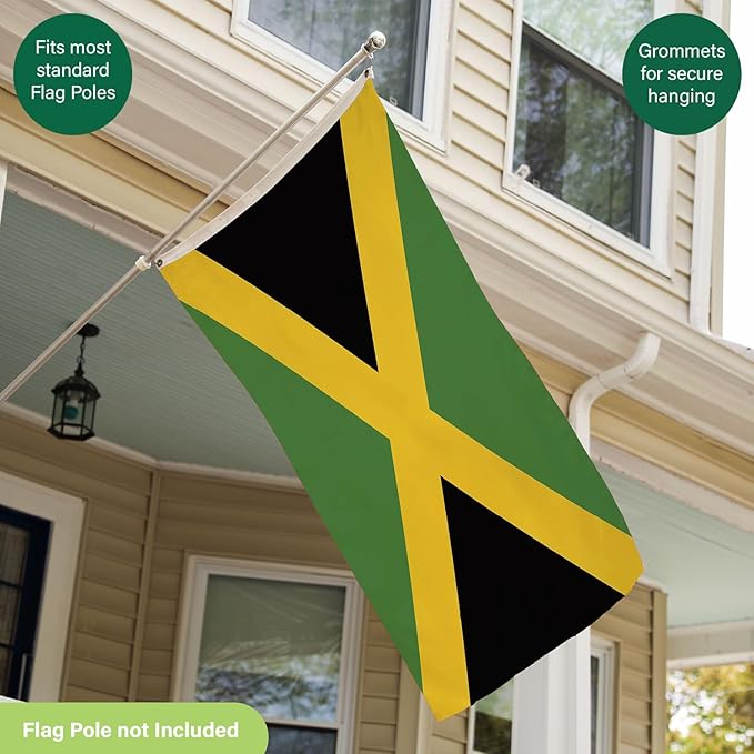 Evergreen Jamaica Flag 3x5 Outdoor Double Sided, National Flags for Outside with Grommets, Jamaican Flag 3-Ply Banners for Garden Patio, Indoor Wall Decor for Room, Works with Standard Estate Flag Poles