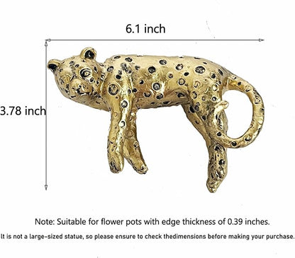 Miniature Lying Leopard Figurines Plant Decorations for Pots,Golden Resin Leopard Statue Planter Pot Hugger,Cute Flower Pot Hanger,Funny Garden Decor Outdoor Yard Balcony Gifts
