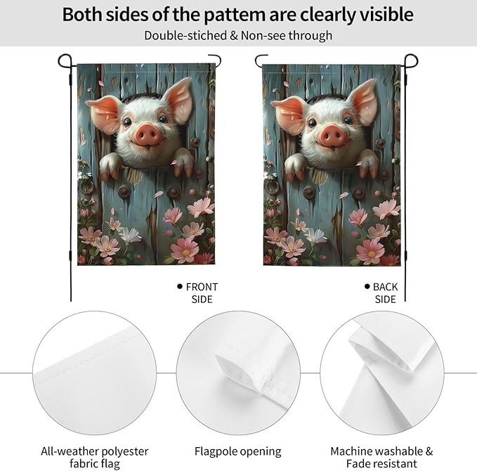 Funny Pig Garden Flags 12×18 Inch Double Sided Decorative Yard Banner Seasonal Flag for Outdoor Outside Decor