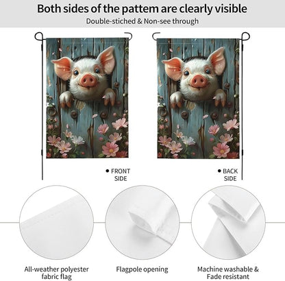 Funny Pig Garden Flags 12×18 Inch Double Sided Decorative Yard Banner Seasonal Flag for Outdoor Outside Decor