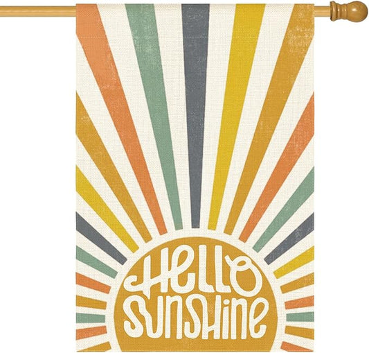 AVOIN colorlife Hello Sunshine Classic House Flag 28x40 Inch Double Sided Outside, Summer Party Holiday Burlap Yard Outdoor Decoration