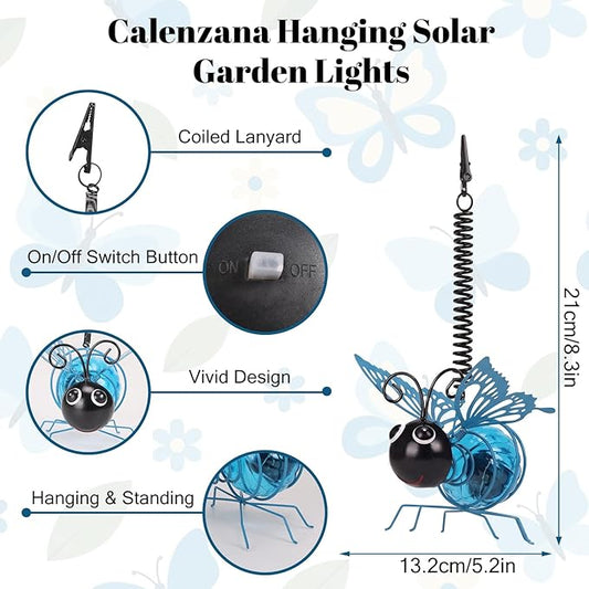 Calenzana Blue Butterfly Outdoor Solar Garden Light, Waterpoof Hanging Solar Light for Yard Patio Backyard Porch, Gifts for Women Mom Grandma