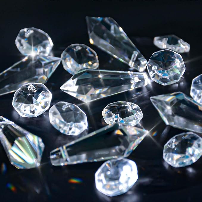 100PCS Premium Clear Crystal Glass Drops 2.4" - Multi-Purpose Hanging Prisms Bulk for Holiday Party/Home/Window Decoration/Chandelier Replacement Parts