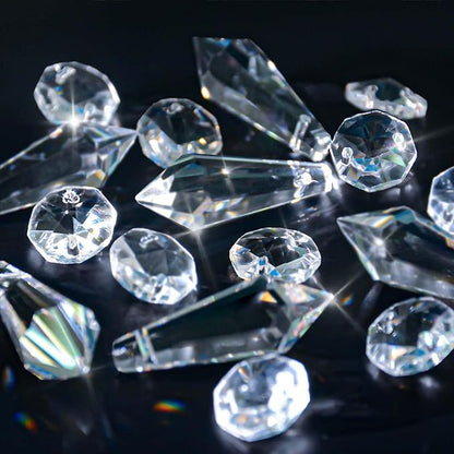 100PCS Premium Clear Crystal Glass Drops 2.4" - Multi-Purpose Hanging Prisms Bulk for Holiday Party/Home/Window Decoration/Chandelier Replacement Parts