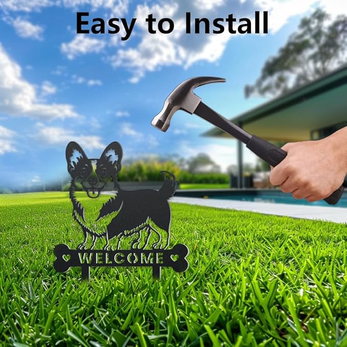 WADORN Dog Metal Decorative Garden Stakes, Funny Welcome Yard Sign Art Decoration Corgi Dog Silhouette Statues Black Garden Decor for Outside Dogs Lover Ornament Gifts for Backyard Patio Lawn Walkways