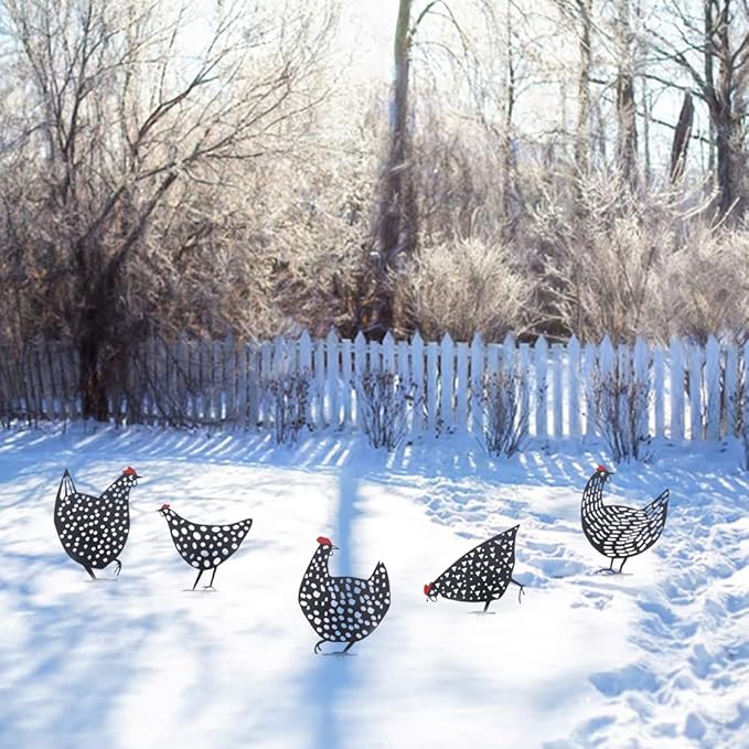 AOZITA 5 PCS 13 inch Metal Chicken Yard Art Garden Decorative Stake Hollow Out Rooster Animals Silhouette Statue Decor, Pathway, Floor, Garden, Lawn, Outdoor Decoration