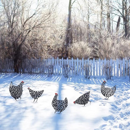 AOZITA 5 PCS 13 inch Metal Chicken Yard Art Garden Decorative Stake Hollow Out Rooster Animals Silhouette Statue Decor, Pathway, Floor, Garden, Lawn, Outdoor Decoration