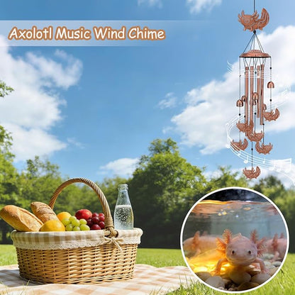 Axolotl Wind Chimes for Outside, Metal Windchimes Outdoors, Axolotls Gifts for Women Men, Memorial Birthday Gifts, Garden Decor for Outside, Home, Patio, Yard, Lawn (Axolotl)