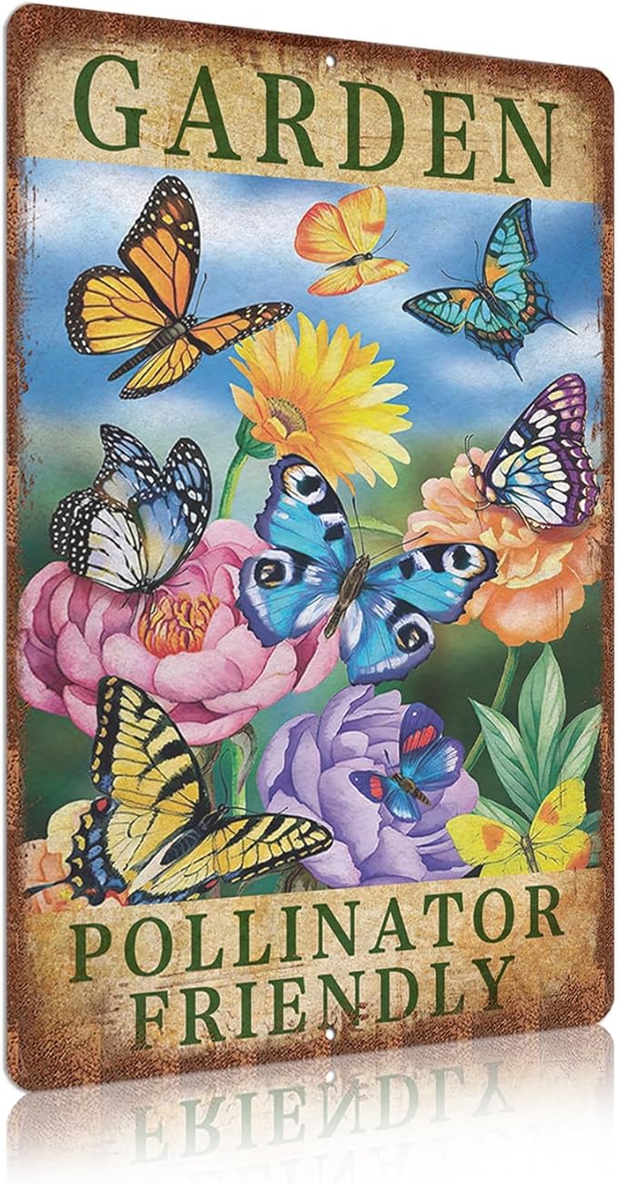 Vintage Garden Signs Pollinator Friendly Butterfly Retro Yard Metel Tin Signs outdoor Aluminium Wall Decor